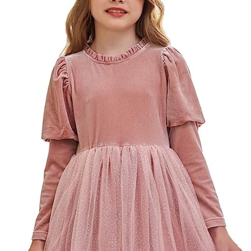 Grace Karin Girls Velvet Tulle Dress Pink Size 7